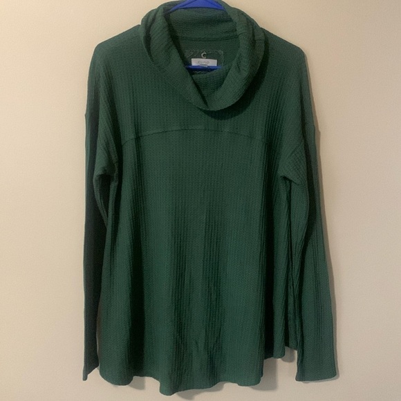 Cupio Sweaters - Cupio oversized ribbed drk green mock/cowl neck lightweight sweater size md EUC